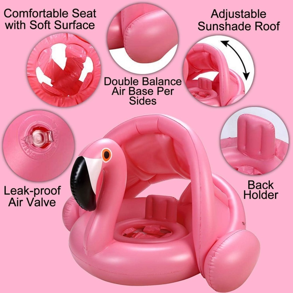 Flamingo Baby Float w/Sunshade Canopy - Picture 5 of 9